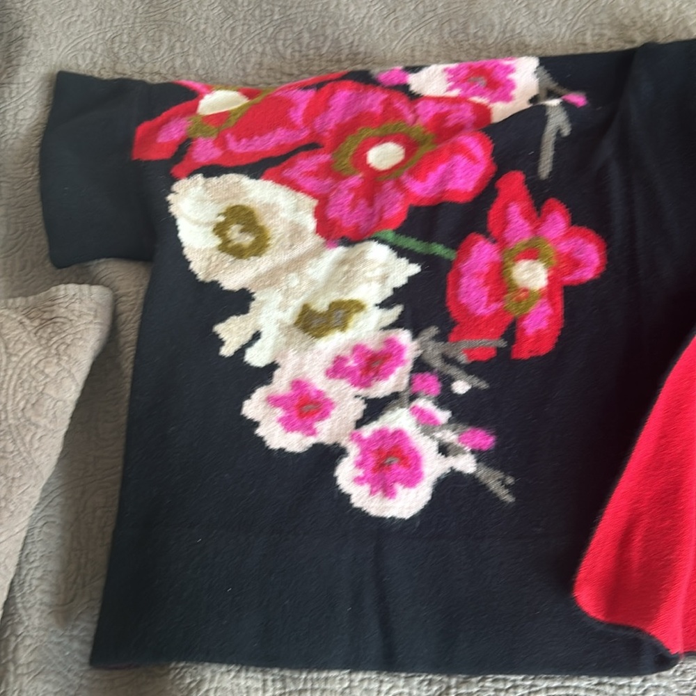 Vintage Kenzo Intarsia Flower Kimono Sweater